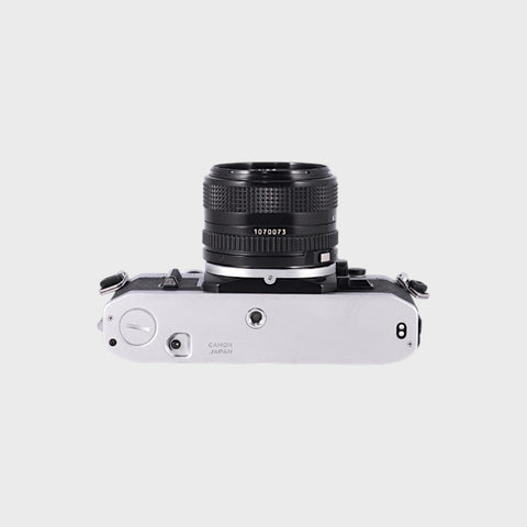 Canon AE-1 35mm SLR film camera with 28mm f2.8 lens