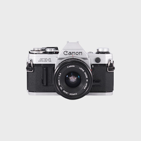 Canon AE-1 35mm SLR film camera with 28mm f2.8 lens