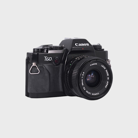 Canon T60 35mm SLR film camera with 28mm f2.8 lens