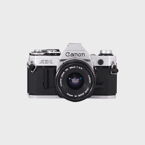 Canon AE-1 35mm SLR film camera with 28mm f2.8 lens