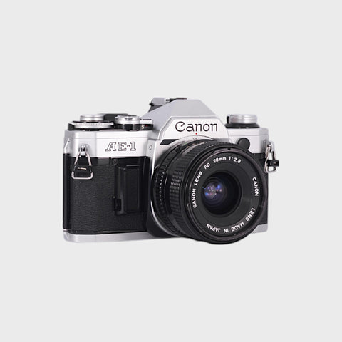 Canon AE-1 35mm SLR film camera with 28mm f2.8 lens